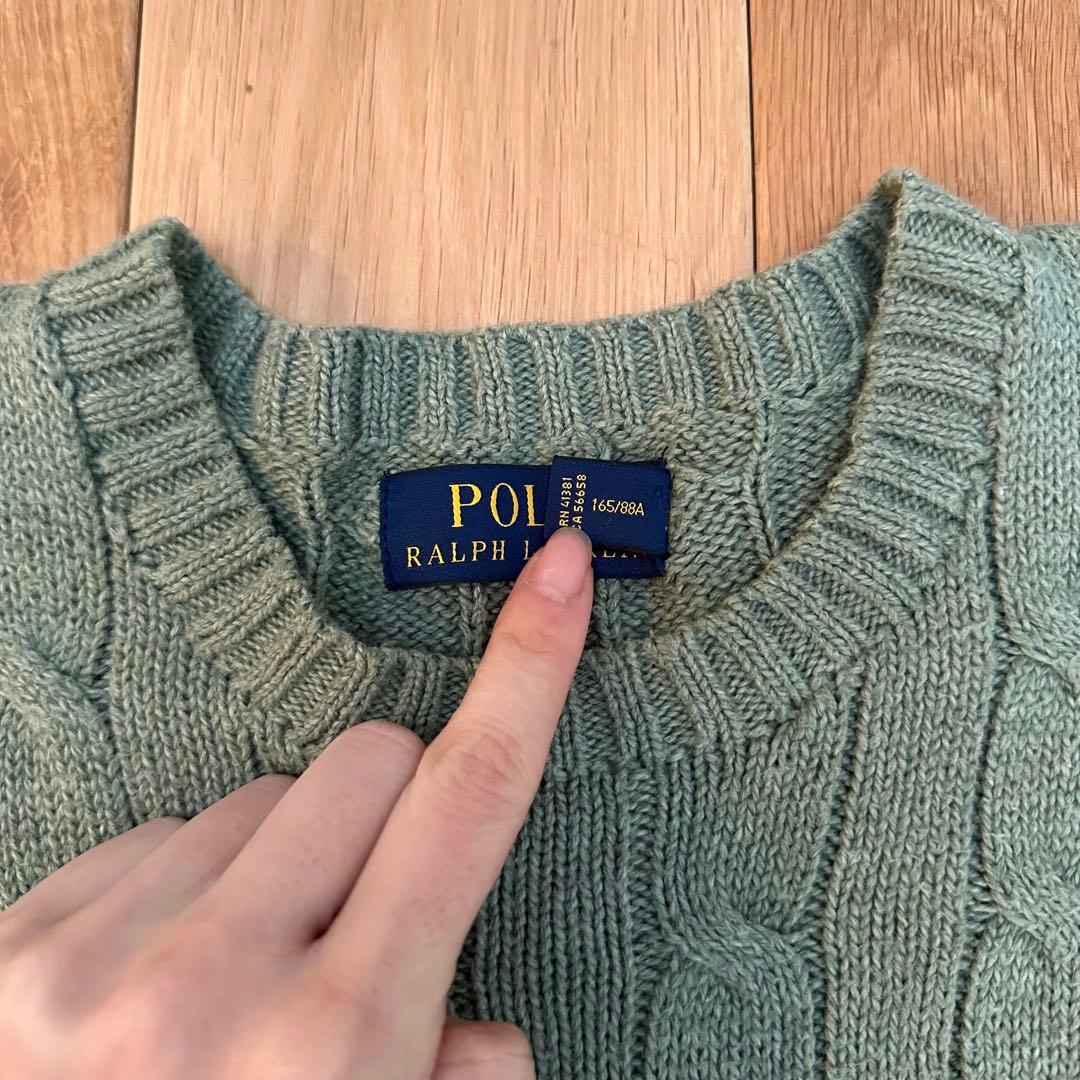 ラルフローレン　コットンケーブルセーター　レディースM相当　セージグリーン