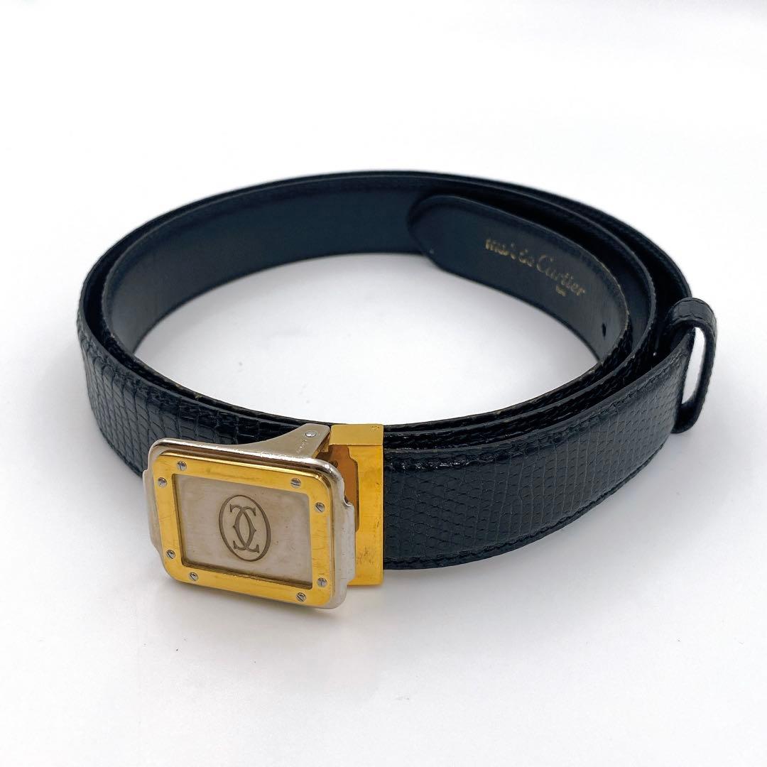 Cartier カルティエ サントス リザード 型押し レザー ベルト ブラック