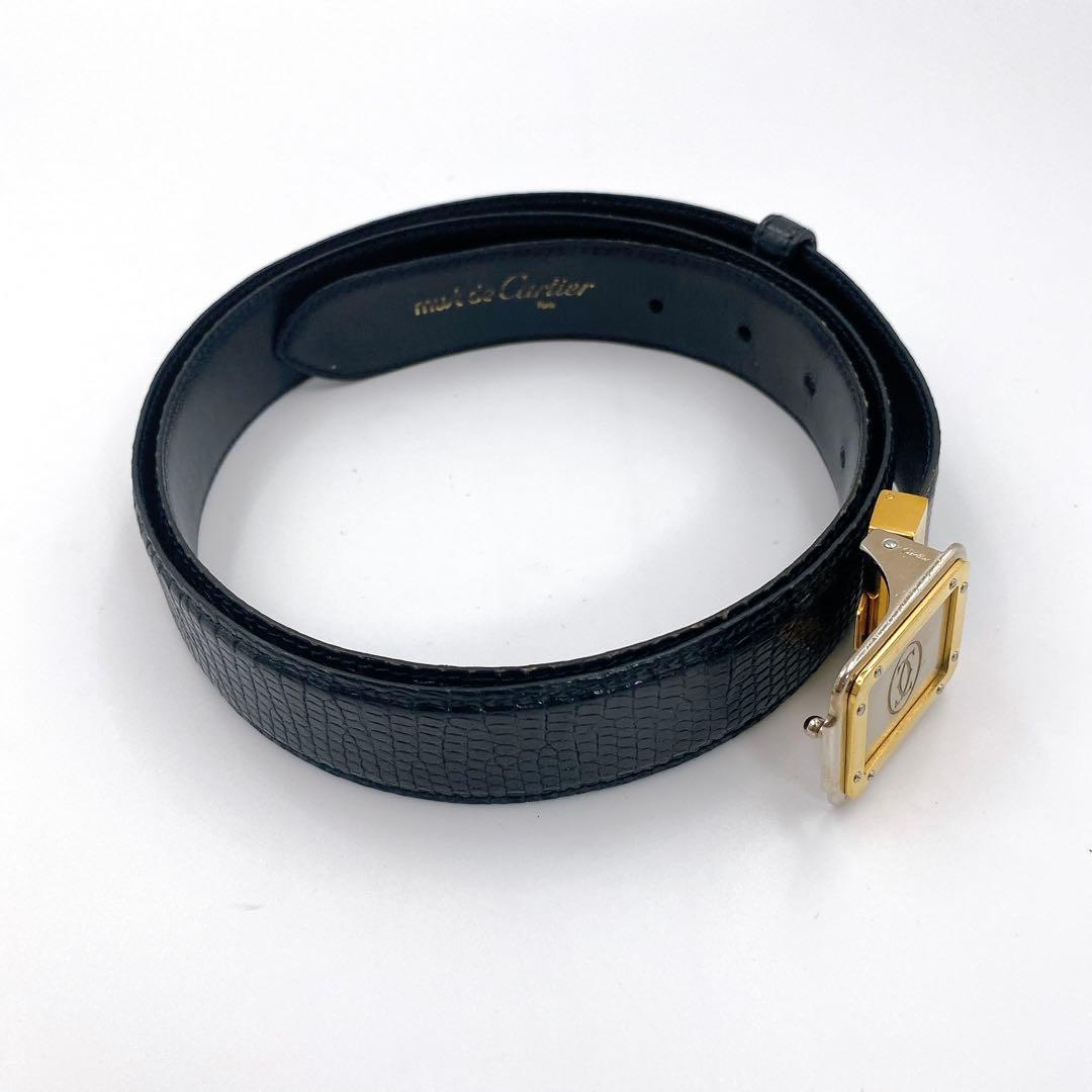 Cartier カルティエ サントス リザード 型押し レザー ベルト ブラック