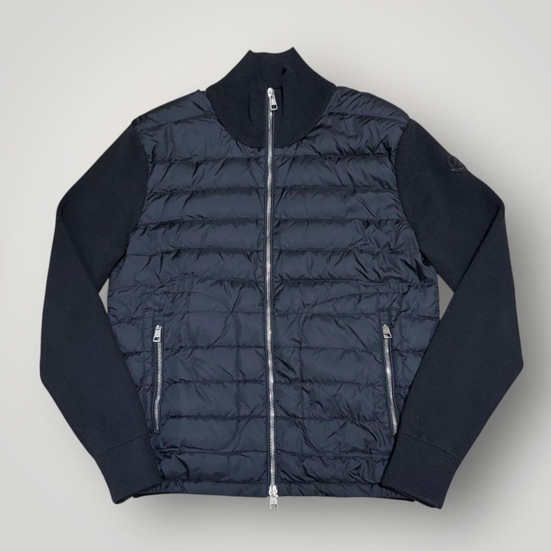 極美品　MONCLER レザーパッチ　ハイブリッド　ニットダウンジャケット　黒