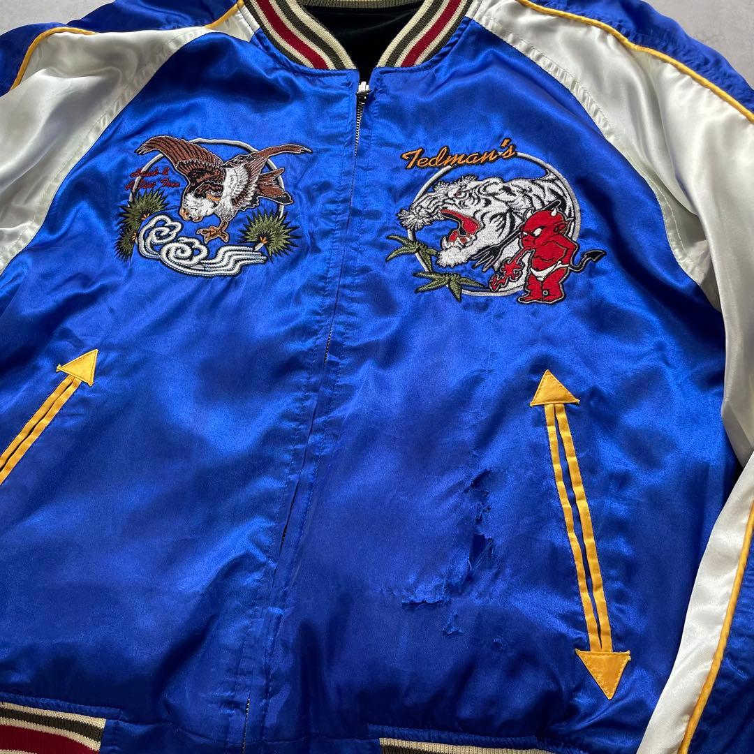 希少✨TEDMAN テッドマン刺繍 別珍 リバーシブル スカジャン 黒青 L