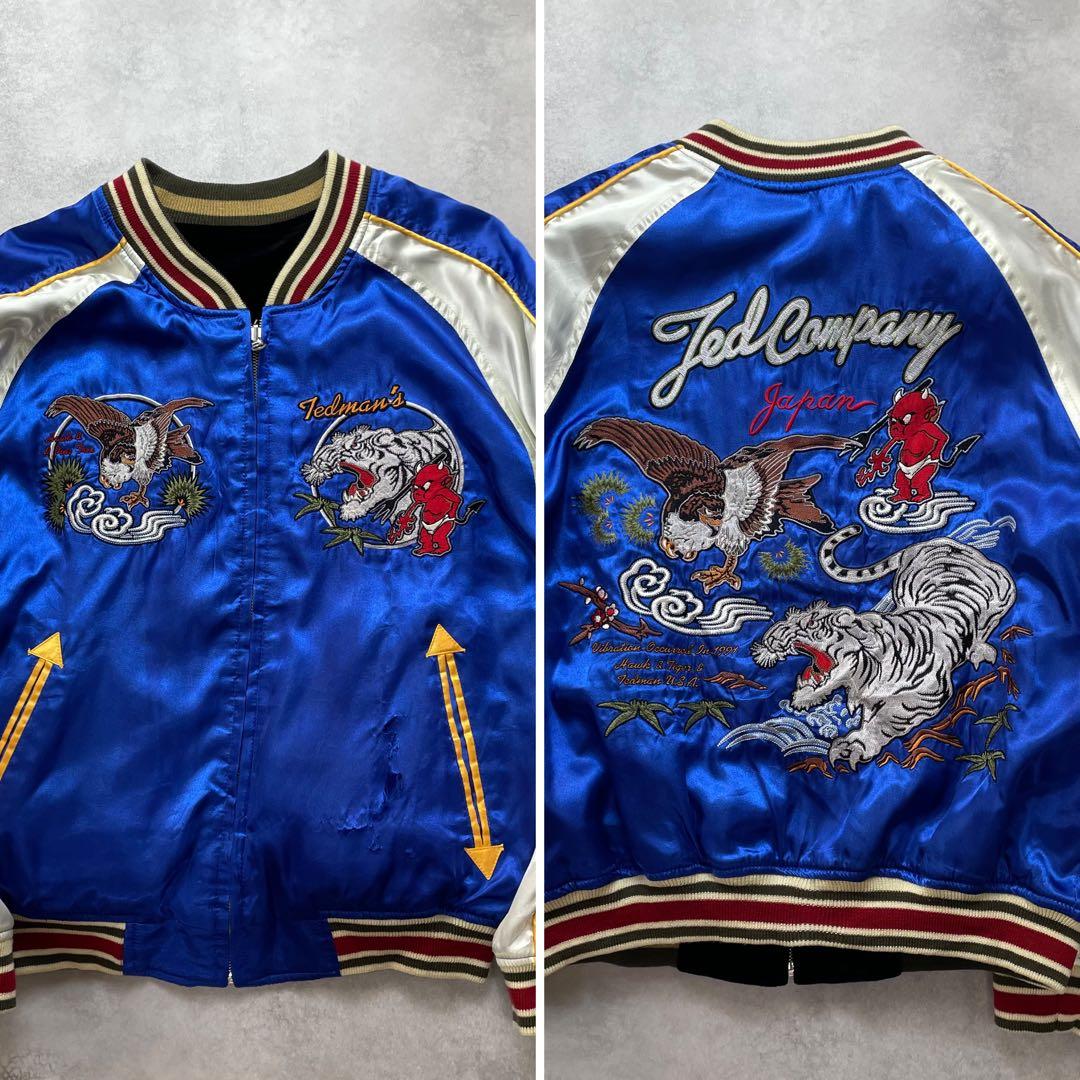 希少✨TEDMAN テッドマン刺繍 別珍 リバーシブル スカジャン 黒青 L