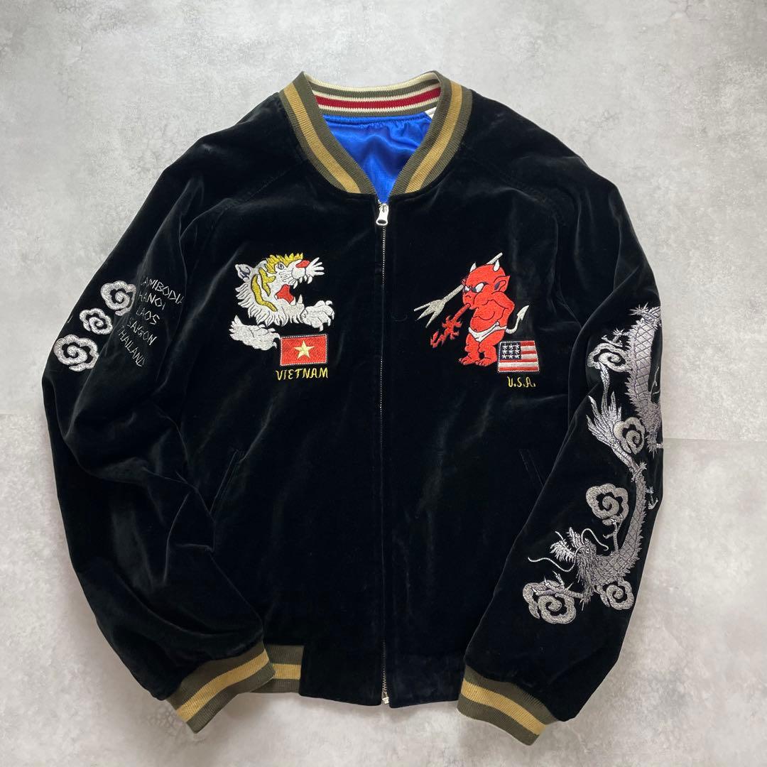 希少✨TEDMAN テッドマン刺繍 別珍 リバーシブル スカジャン 黒青 L