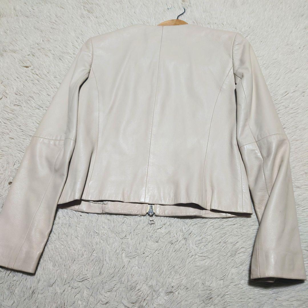 【希少】アナイ ノーカラーレザージャケット 羊革 ダブルジップ グレージュ