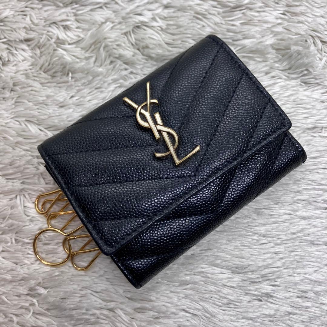 美品✨サンローラン 6連キーケース カサンドラ キャビアスキン キルティング