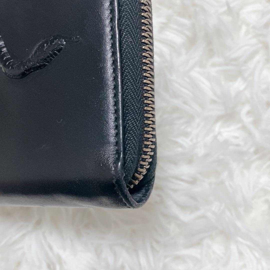 希少ミケーレ期 グッチ 長財布 ラウンドファスナー スネーク レザー ブラック