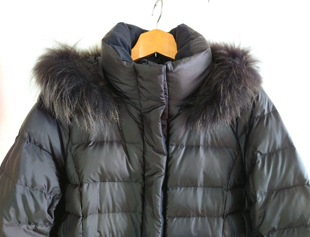 46 [23区L /オンワード樫山] フードファーラクーンダウンコート 軽量