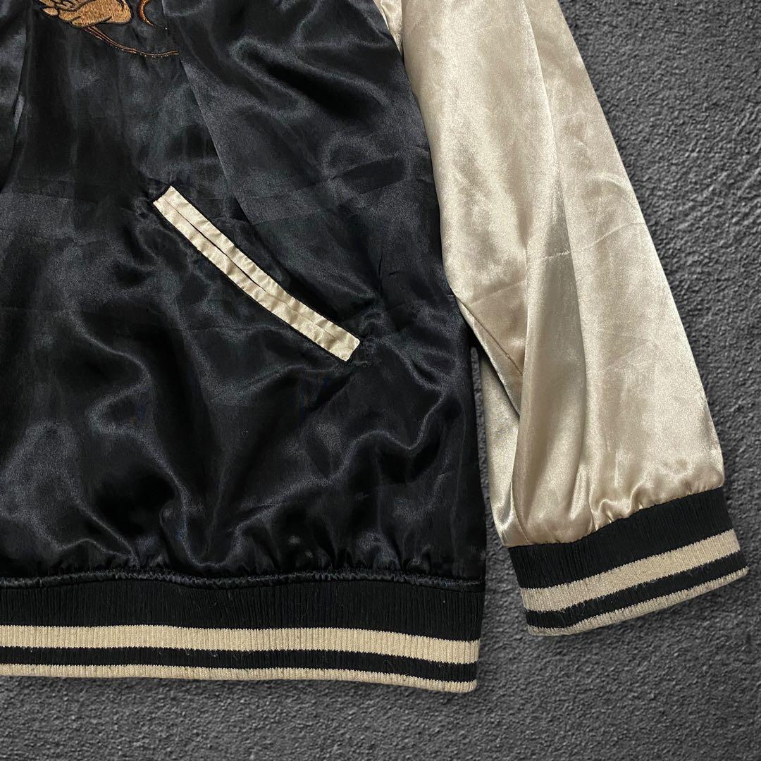 \"5L„ 絡繰魂 風神&雷神 刺繍 ポリエステルサテン スカジャン ビッグサイズ