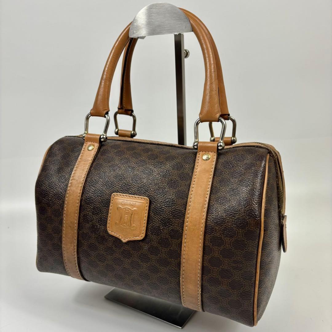 CELINE ハンドバッグ マカダム柄 PVC レザー キャンバス ブラウン