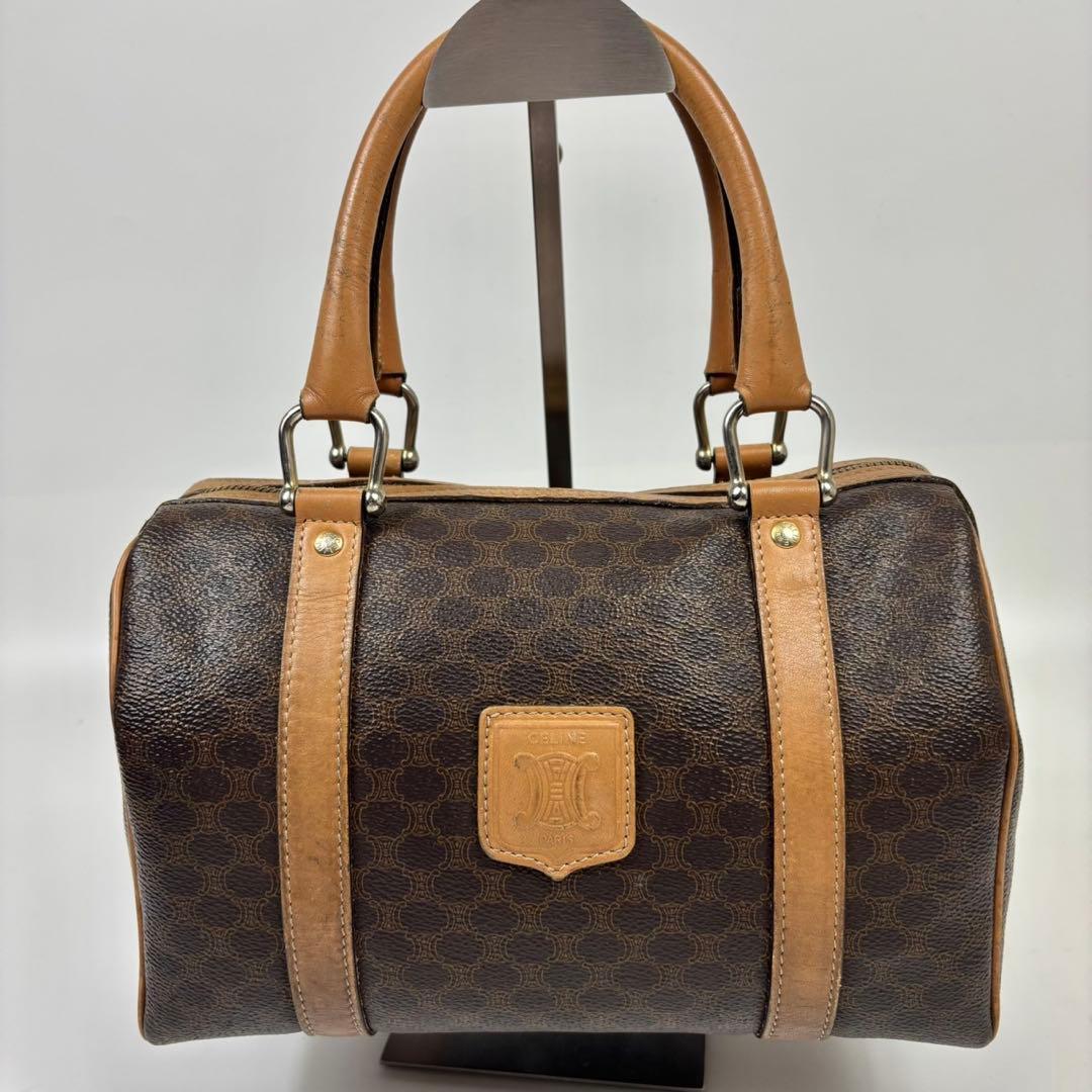 CELINE ハンドバッグ マカダム柄 PVC レザー キャンバス ブラウン