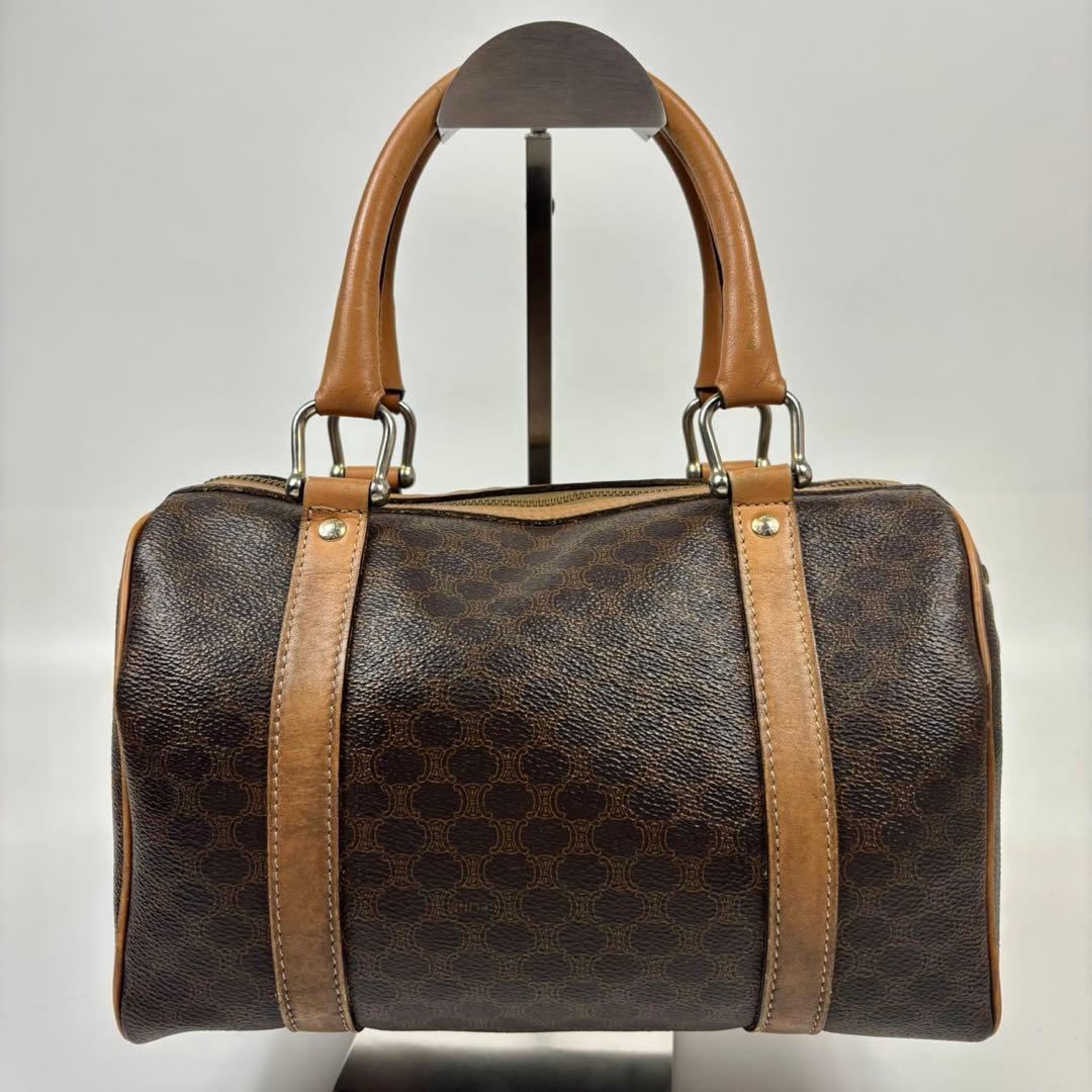 CELINE ハンドバッグ マカダム柄 PVC レザー キャンバス ブラウン