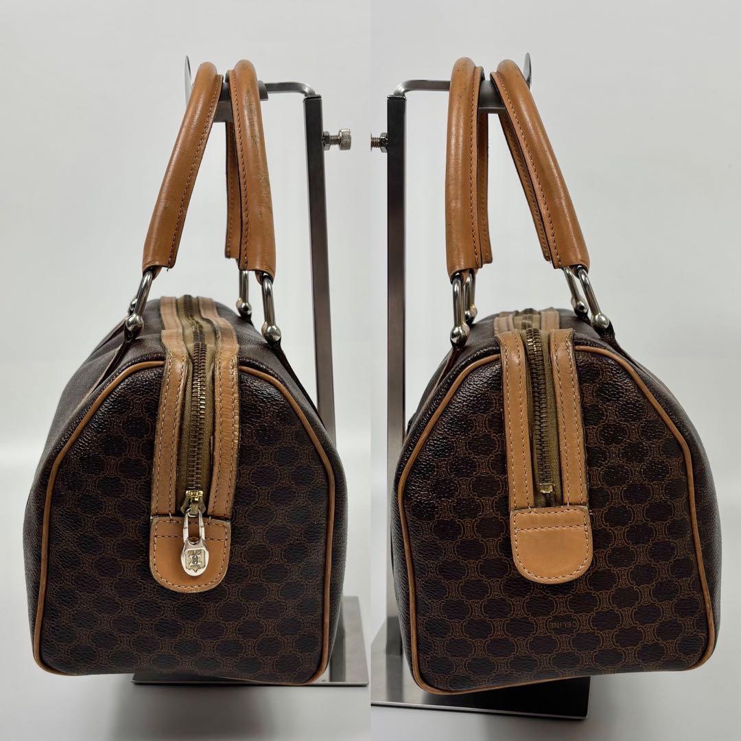 CELINE ハンドバッグ マカダム柄 PVC レザー キャンバス ブラウン