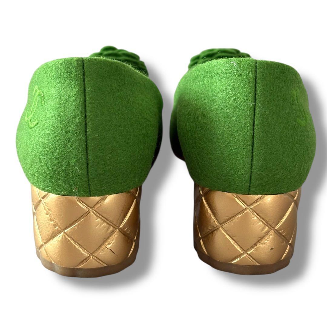 美品 シャネル CHANEL カメリア フェルトパンプス 希少色 緑【38C】