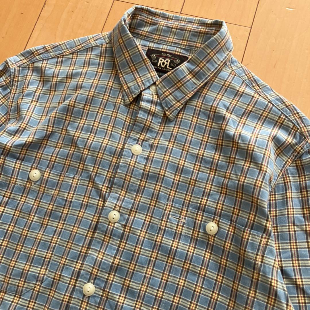 RRL ダブルアールエル　長袖シャツ　チェック　水色　Mサイズ