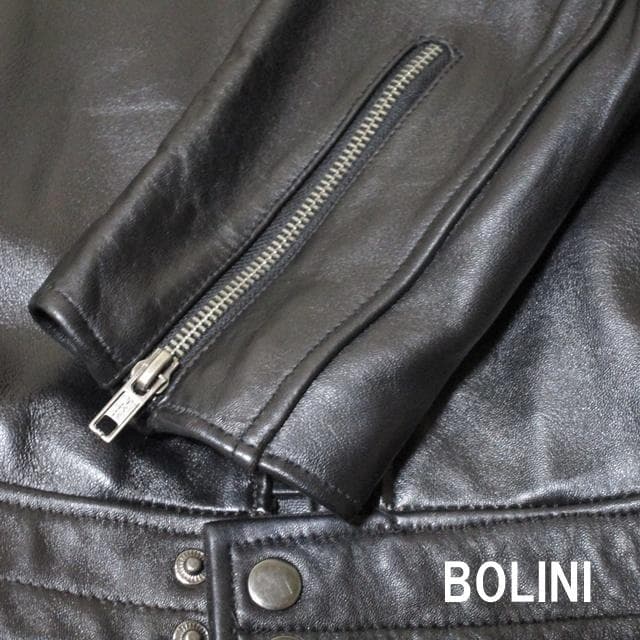 シンゲン　BORINI高級ラムレザーシングルライダースジャケット/黒/48