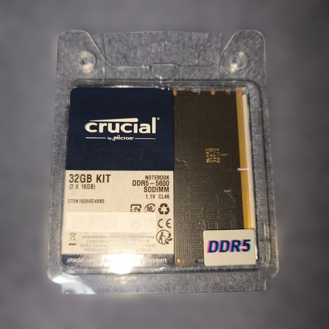 【ノートパソコン用】Crucial 32GB KIT DDR5 5600