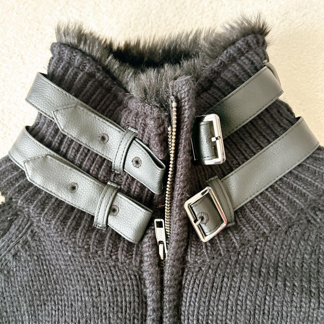 美品【VANSON】バンソン　ニットジャケット　ドクロ　スカイ　黒　メンズ L