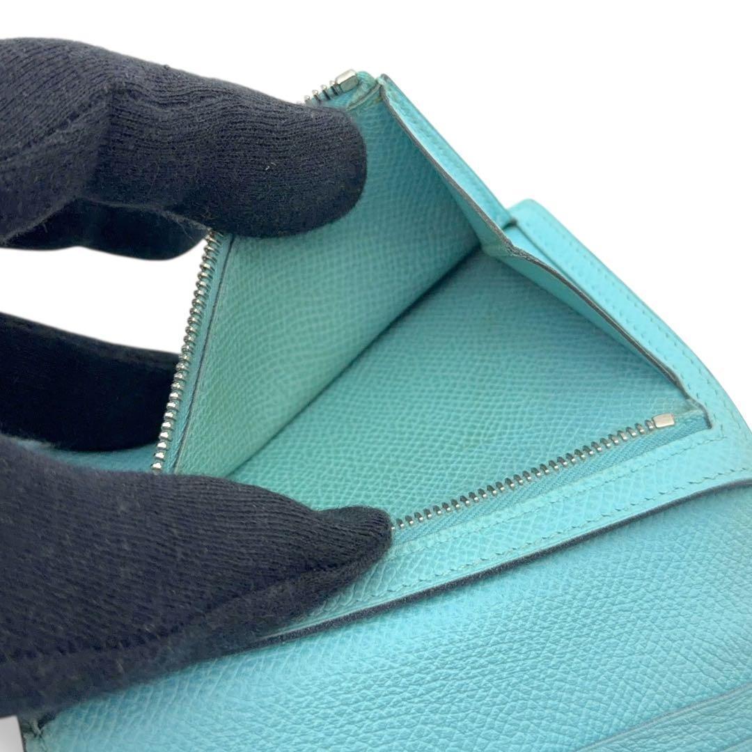 【極美品】エルメス べアンコンパクト ブルージーン T刻印 シルバー 折り財布