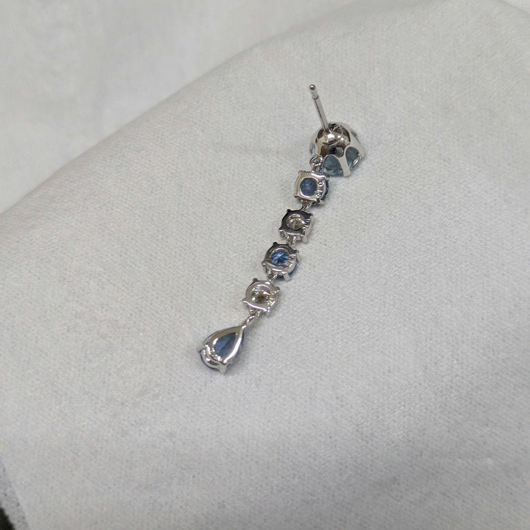 PT900 アクアマリン ダイヤモンド 6連 ピアス 片側 半ペア