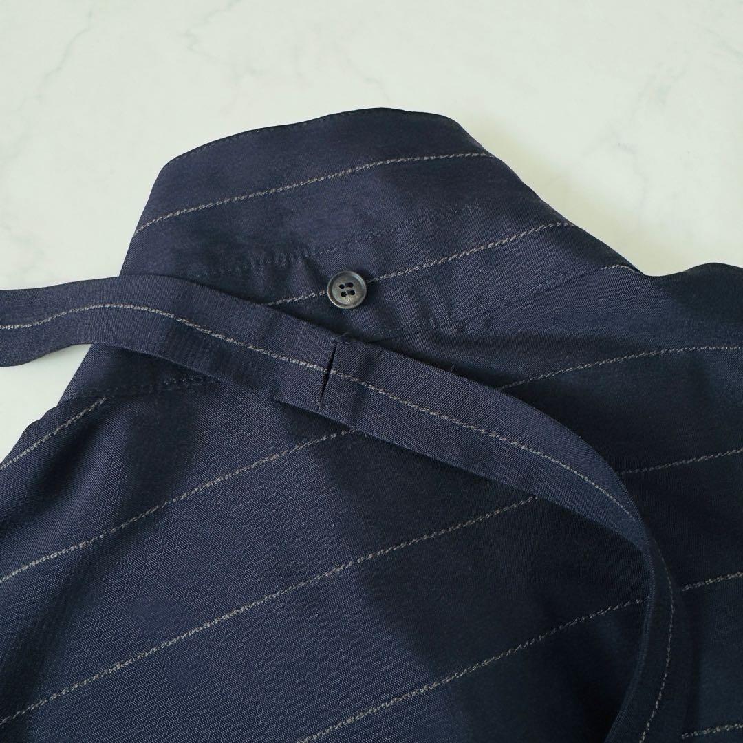 ebure 美品✨ブライトストライプブラウス 取り外しボウタイ ネイビー 38