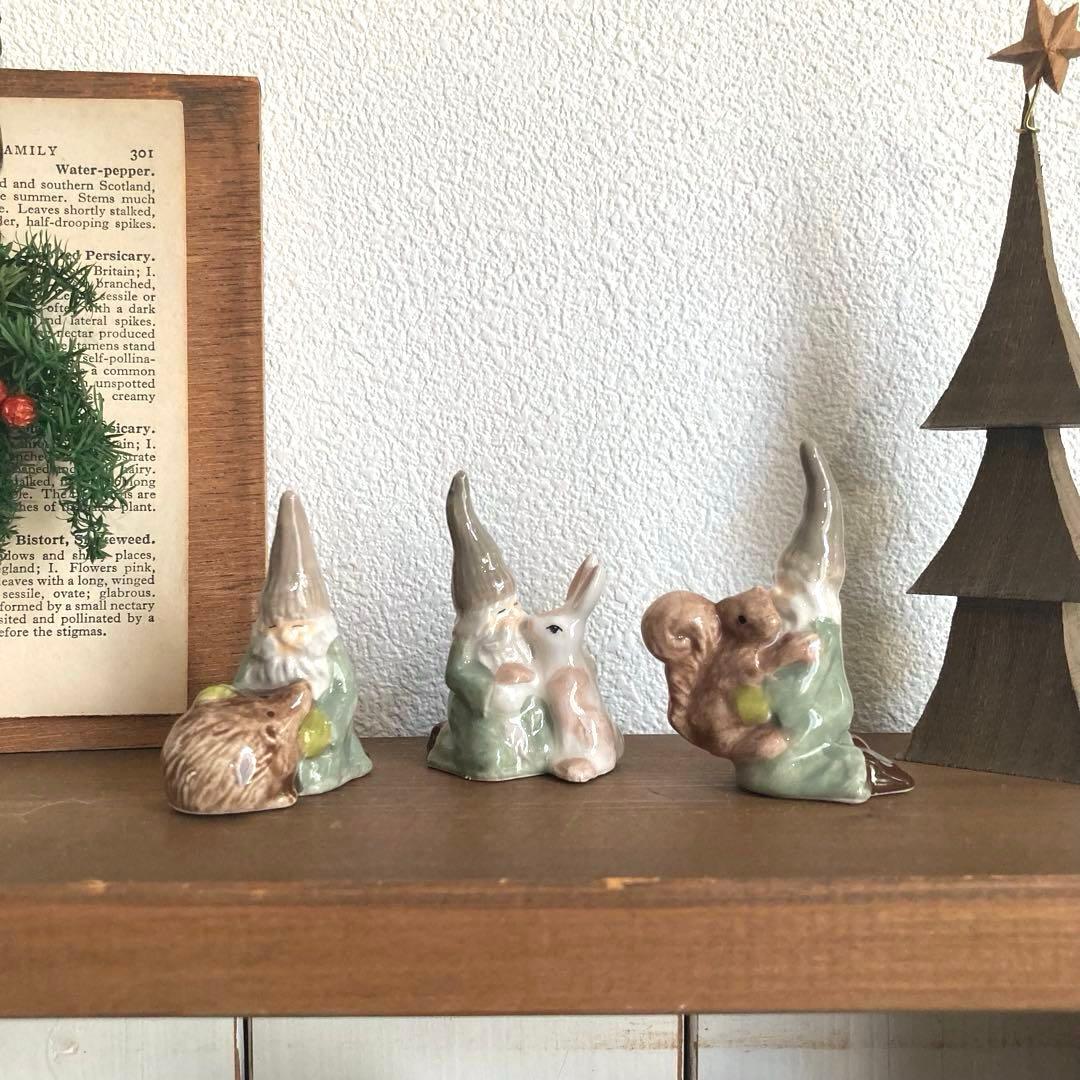 北欧ヴィンテージ【珍】優しいお色味のトムテたち（リス/ウサギ/ハリネズミ）セット