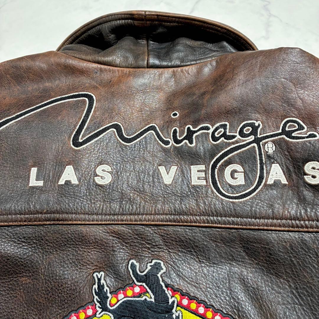 激シブ✨VINTAGE レザージャケット ライダース ワッペン ブラウン L
