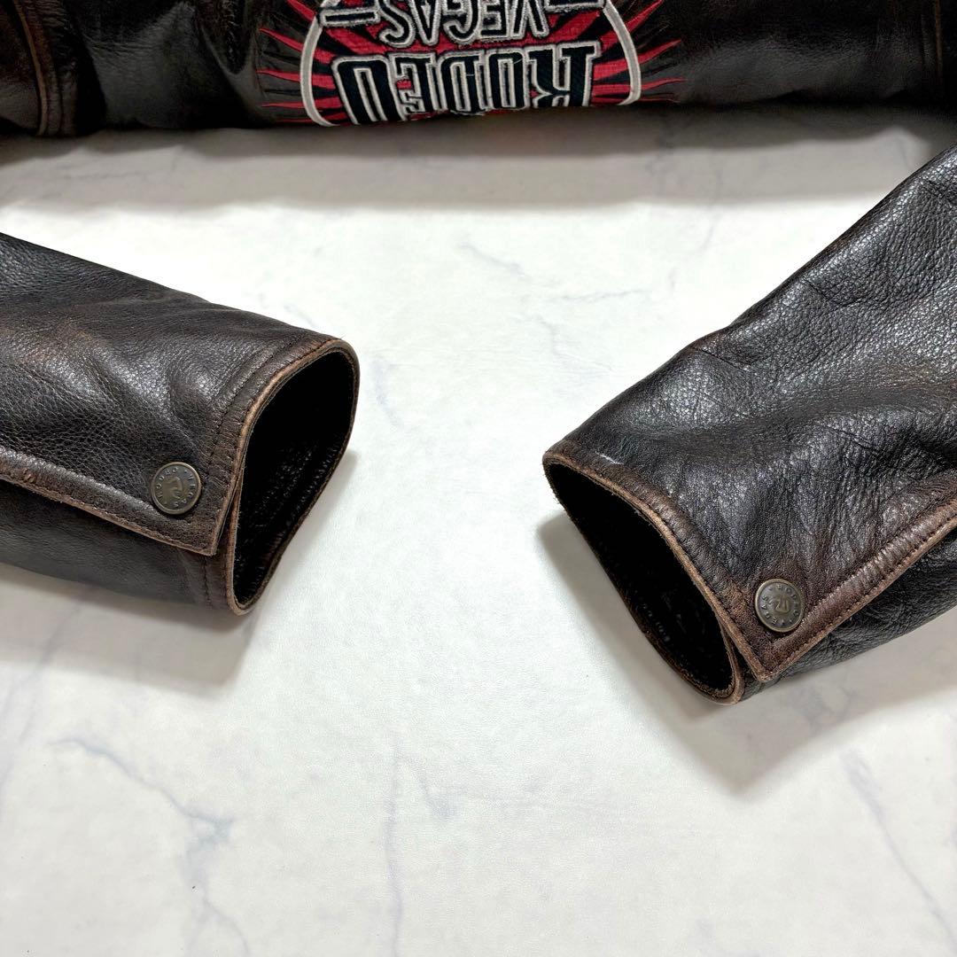 激シブ✨VINTAGE レザージャケット ライダース ワッペン ブラウン L