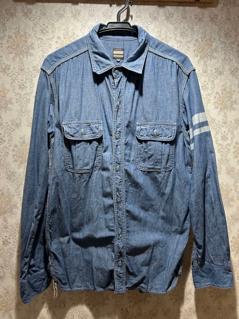 桃太郎ジーンズ シャンブレーデニム 出陣 ワークシャツ 長袖　サイズ42