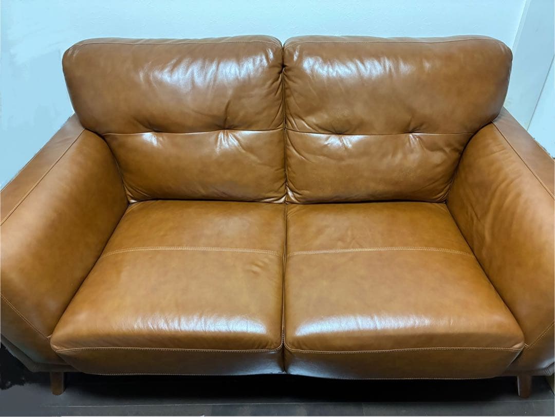 ブラウン レザー 二人掛けソファ