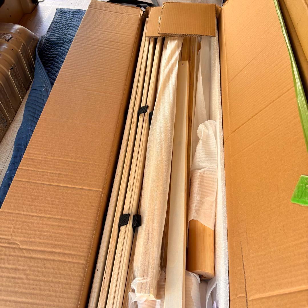 【新品・開封済】RASIK ダブルベッドフレーム　天然木ヘッドレストすのこベッド