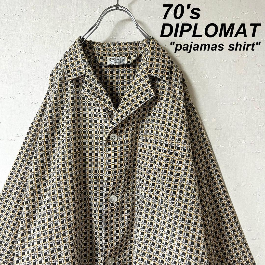 古着 70's ディプロマット オンブレ オープンカラー シャツ パジャマシャツ