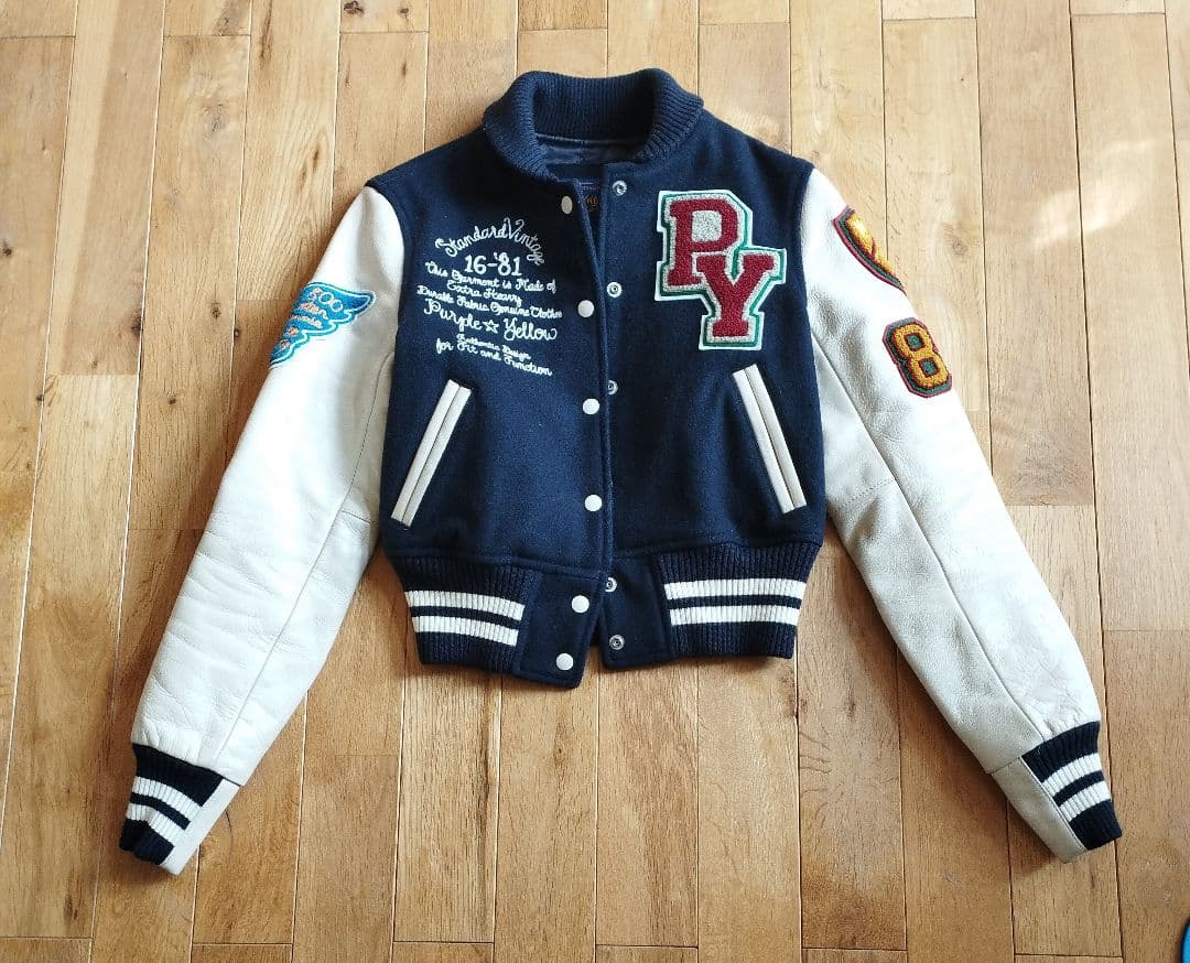 BG49　パープル＆イエロー　　フルデコ・スタジャン　袖・牛皮　レディース・XS