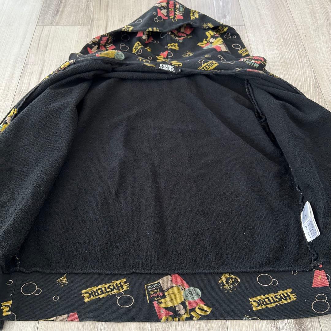 ヒステリックグラマー ジップアップパーカー 黒 L ヒスガール 総柄 Dr.HG