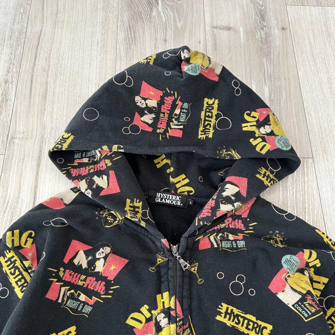ヒステリックグラマー ジップアップパーカー 黒 L ヒスガール 総柄 Dr.HG