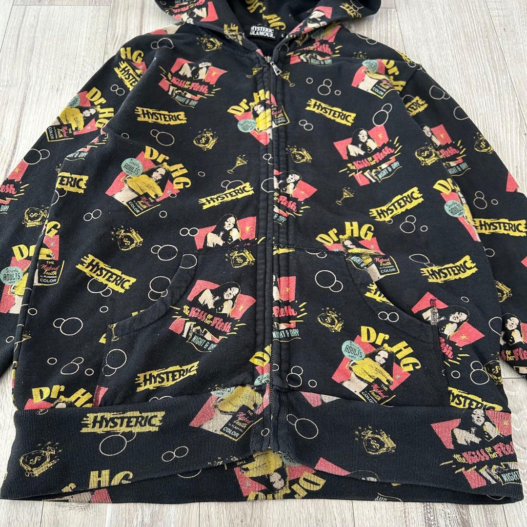 ヒステリックグラマー ジップアップパーカー 黒 L ヒスガール 総柄 Dr.HG