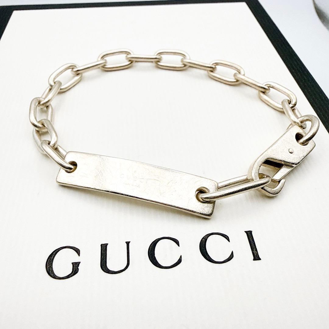 2944-1 人気✨GUCCI ブレスレット　プレート　チェーン　シルバー925