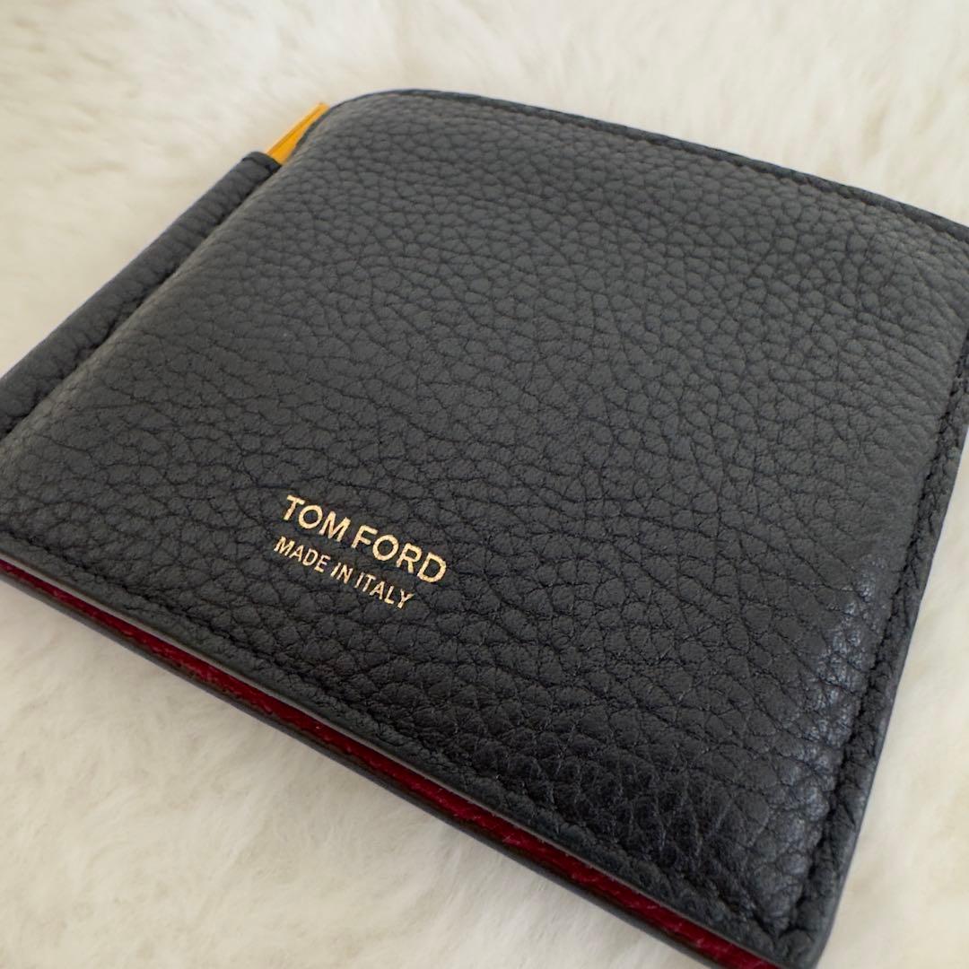 美品　トムフォード　マネークリップ　バイカラー　黒　レザー