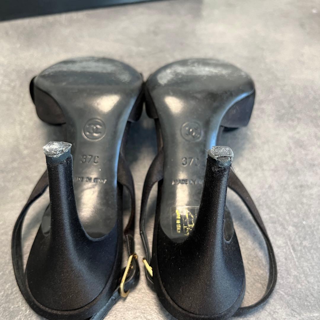 CHANEL シャネル　ブラック サテン サンダル　パンプス　37