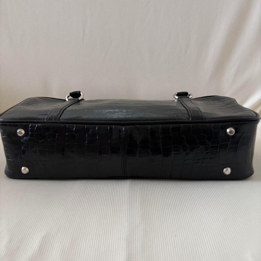 【美品】芸能人着用 定価66,000円 濱野皮革工藝 クロコ型押し ボストン 黒