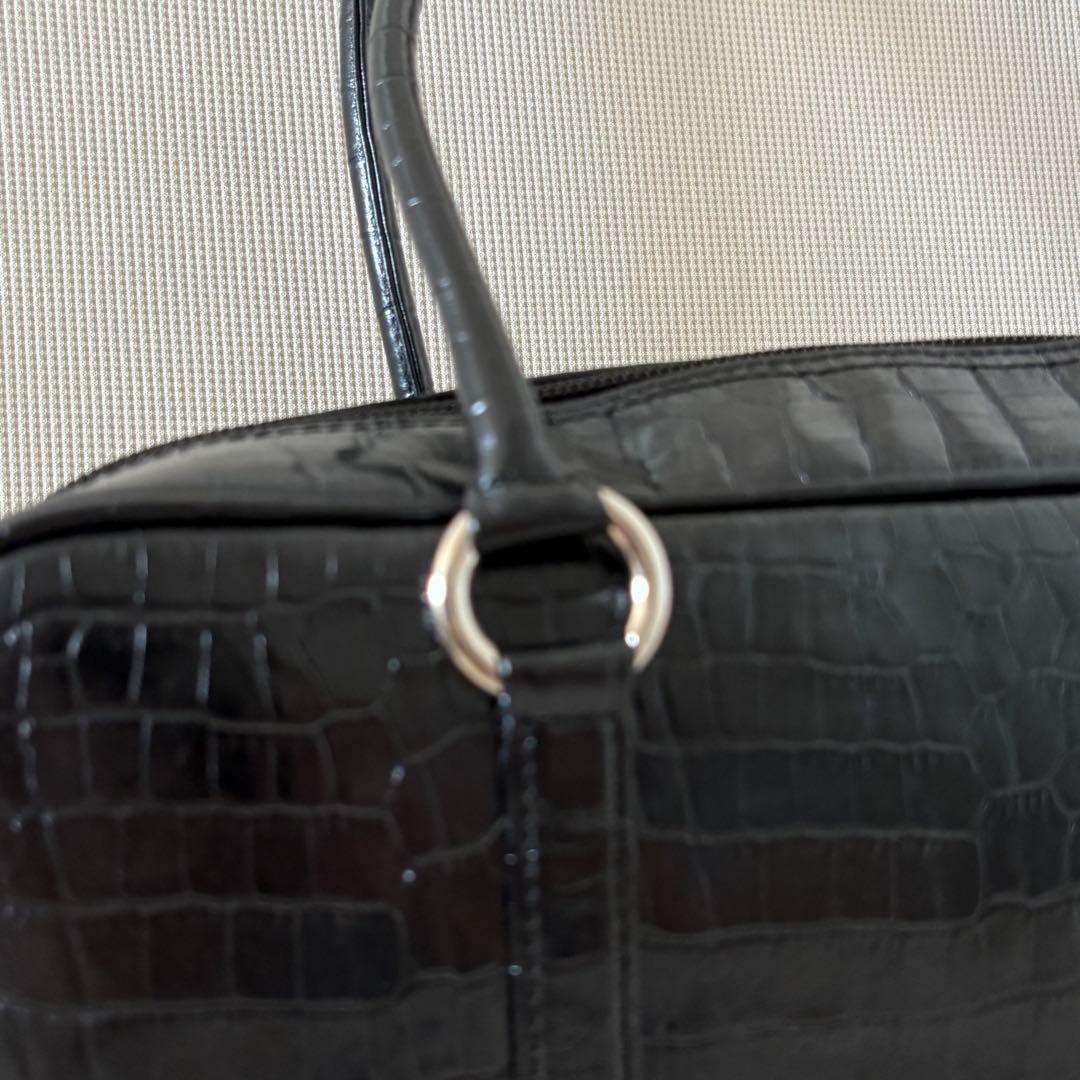 【美品】芸能人着用 定価66,000円 濱野皮革工藝 クロコ型押し ボストン 黒