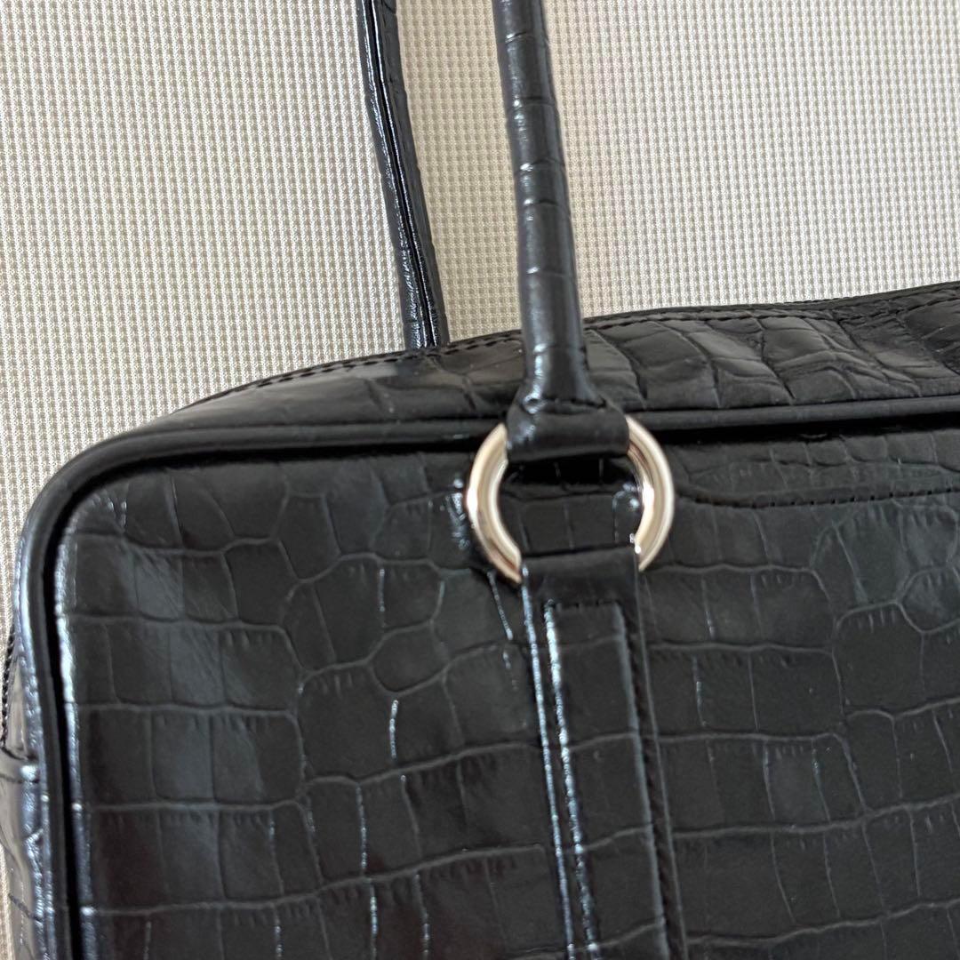 【美品】芸能人着用 定価66,000円 濱野皮革工藝 クロコ型押し ボストン 黒