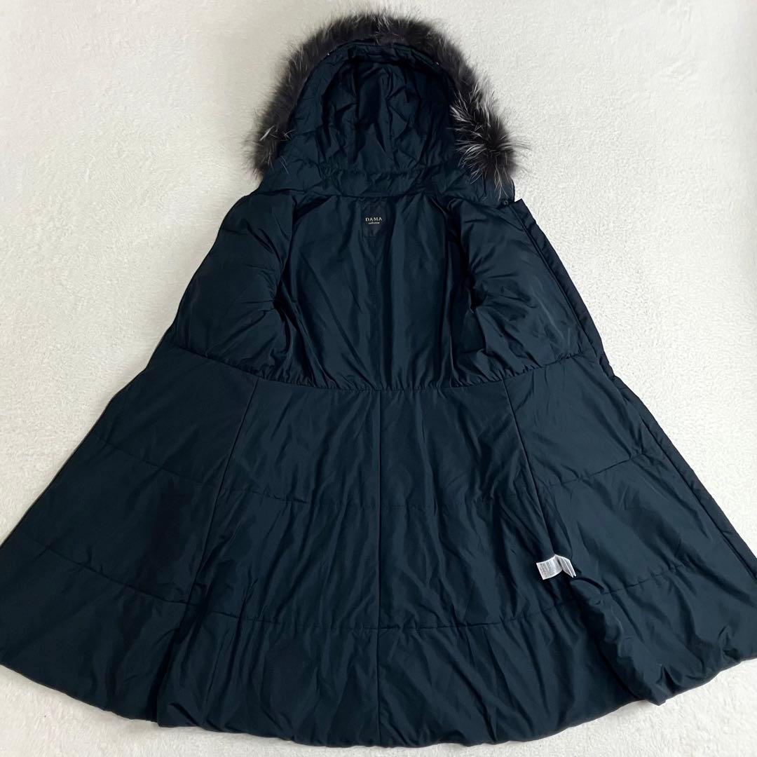 ダーマコレクション　シルバーフォックスファー　Aライン　ロングダウンコート　黒