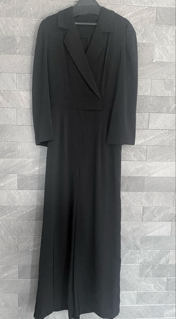 etoll. スリットスリーブオールインワンパンツドレス 結婚式 ブラック 黒