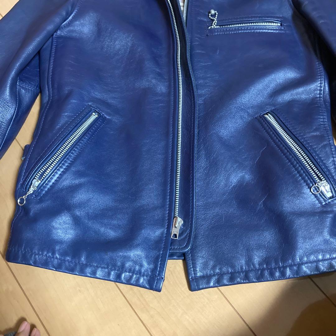 Schott レザーシングルライダースジャケット S 青