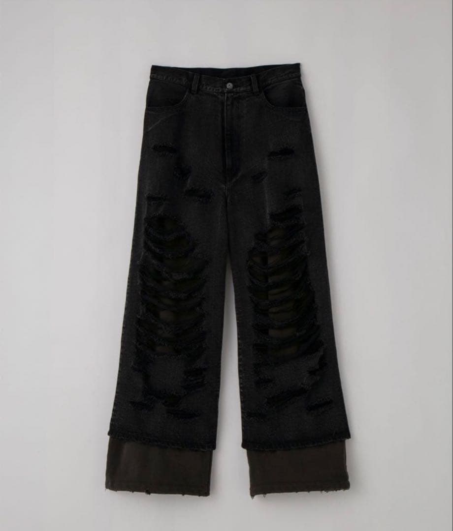 グランシースウェットドッキングデザインダメージバギーデニムパンツ