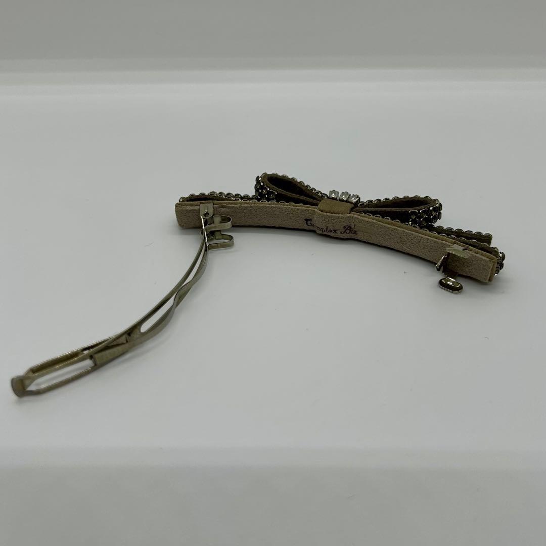 コンプレックスビズ　クリスタルメッシュパヴェ スリムバレッタ　グレージュ　リボン