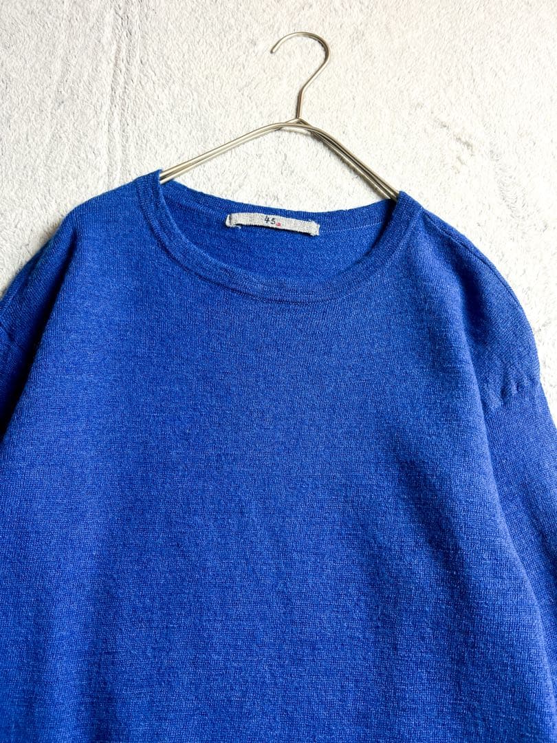 【45R】45rpm 毛100% クルーネックロングニットワンピース ポケット付