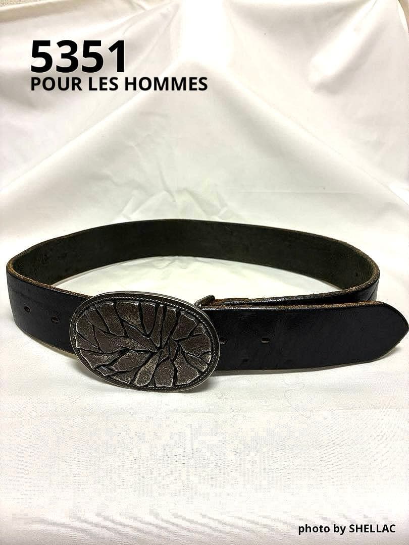 5351プールオム デザインバックル 本革ブラックベルト