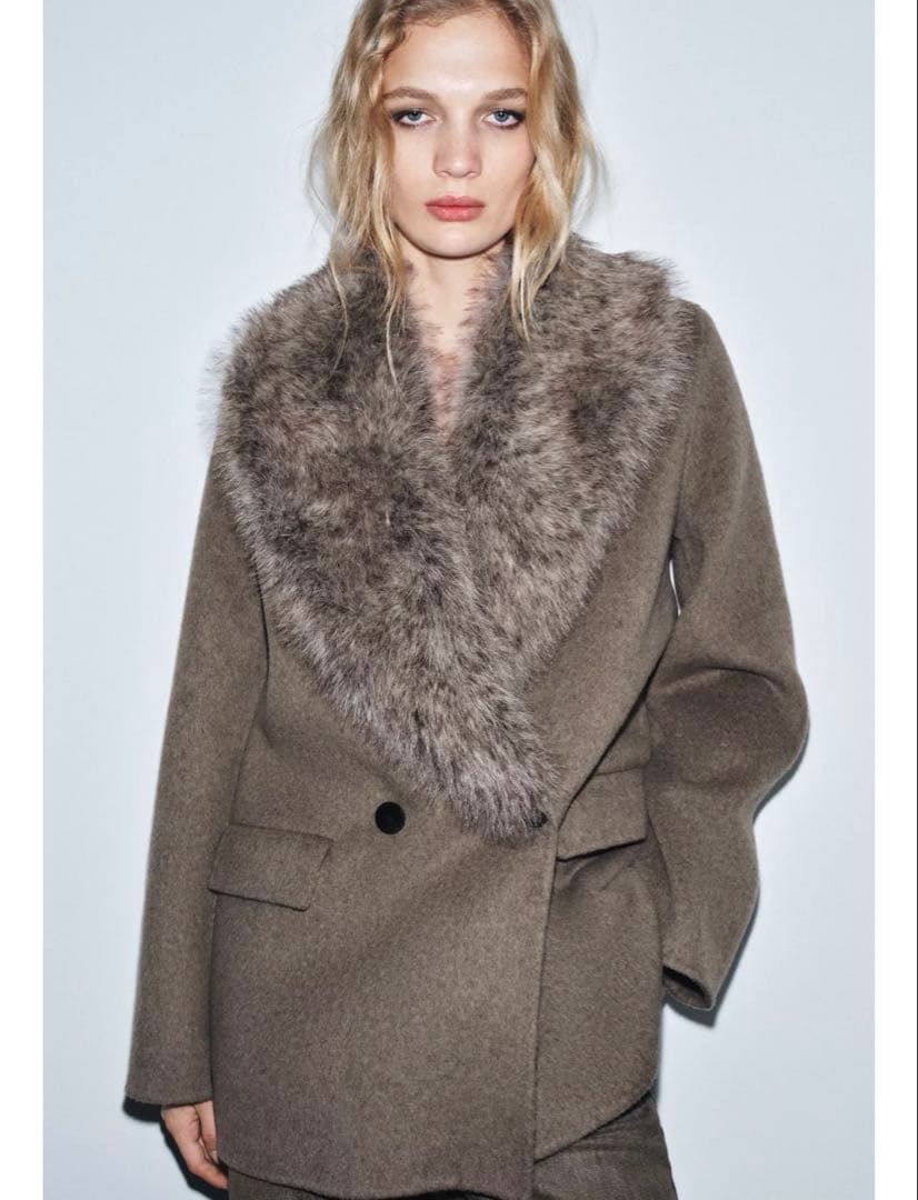 ZARA フェイクファーカラーウールブレンドジャケット ZWcollection