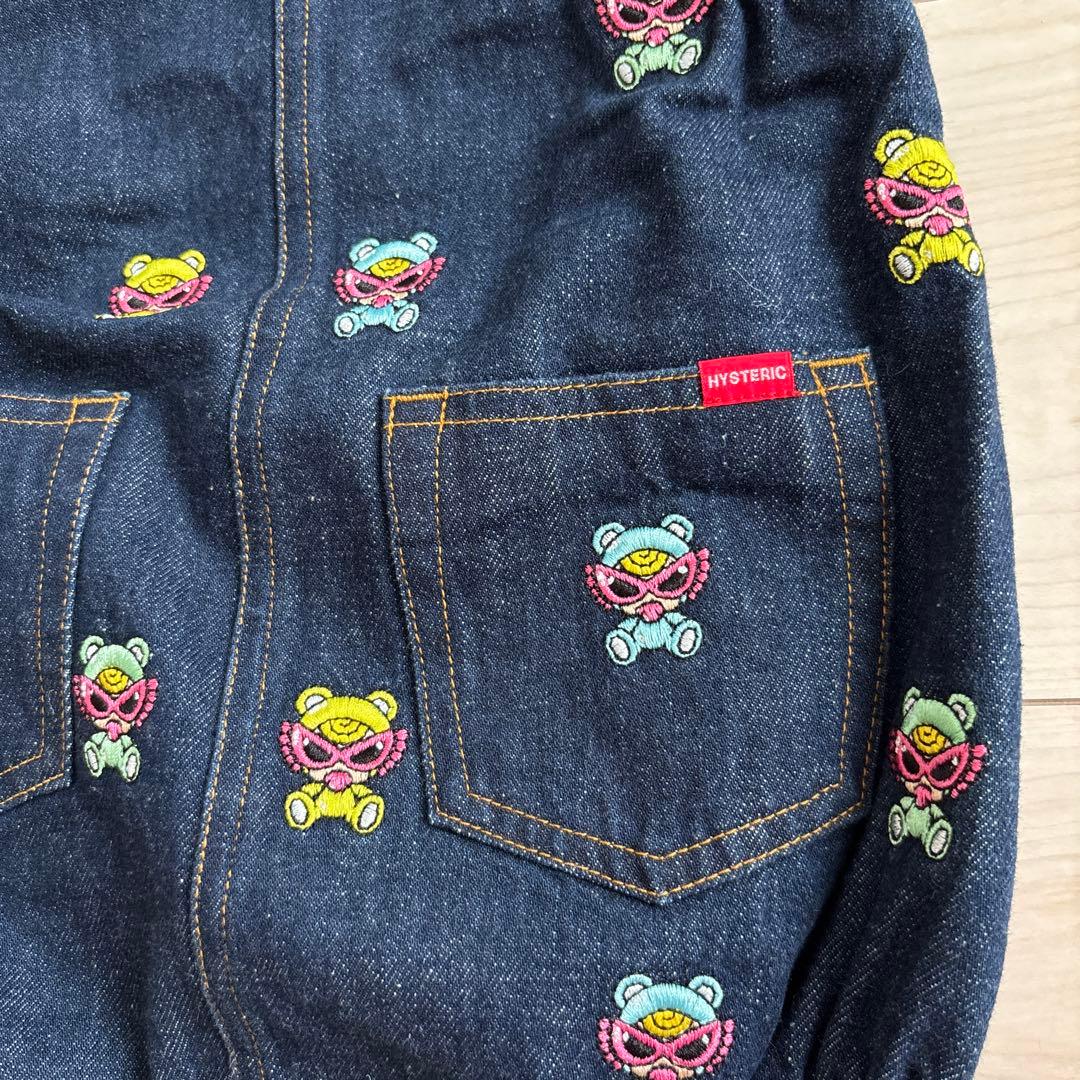 ヒスミニ　刺繍入りデニムロンパース 80cm